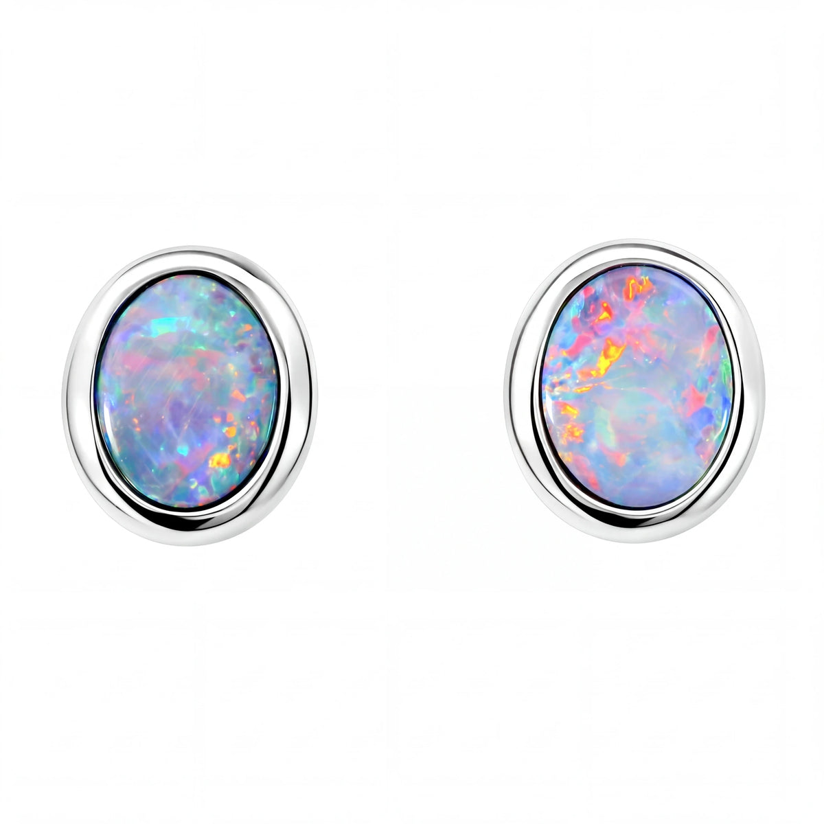 Doublet Opal Earrings in 14K White Gold (Multicolour) - Australian Opal Cutters and Pearl Divers