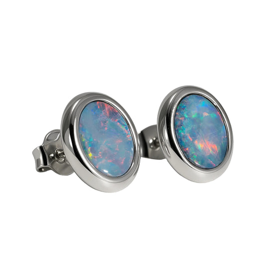 Doublet Opal Earrings in 14K White Gold (Multicolour)