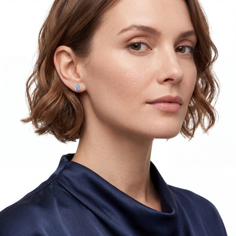 Doublet Opal Earrings in 14K White Gold (Multicolour) - Australian Opal Cutters and Pearl Divers