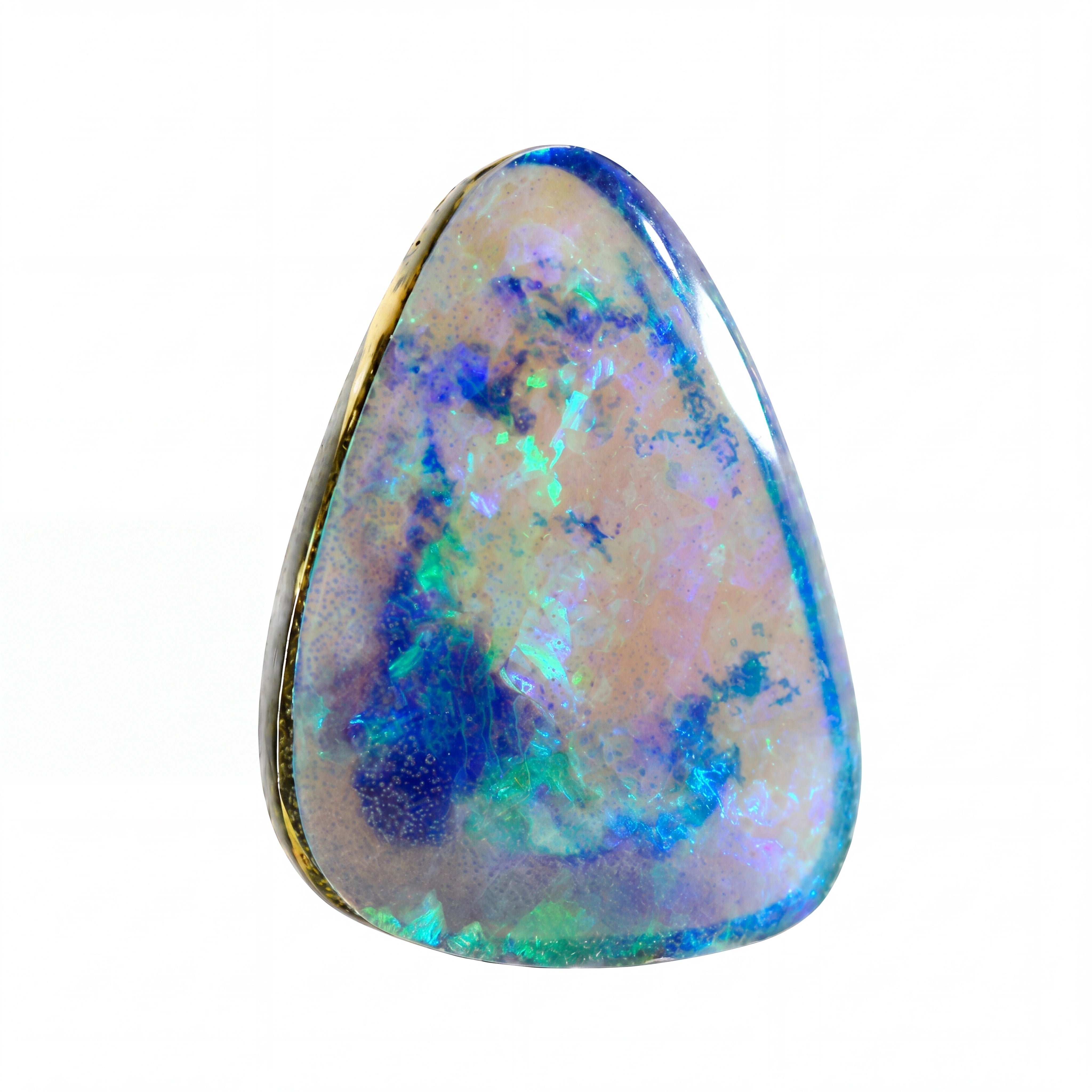 A teardrop-shaped guitar pick with a marbled pattern of deep blue, teal, and green, shown on a plain white background.