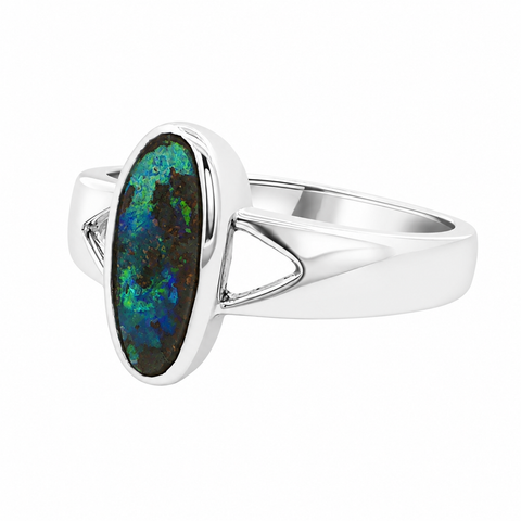 Boulder Opal Ring set in 925 Sterling Silver - Green-Blue