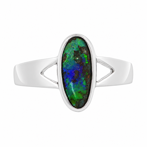 Boulder Opal Ring set in 925 Sterling Silver - Green-Blue