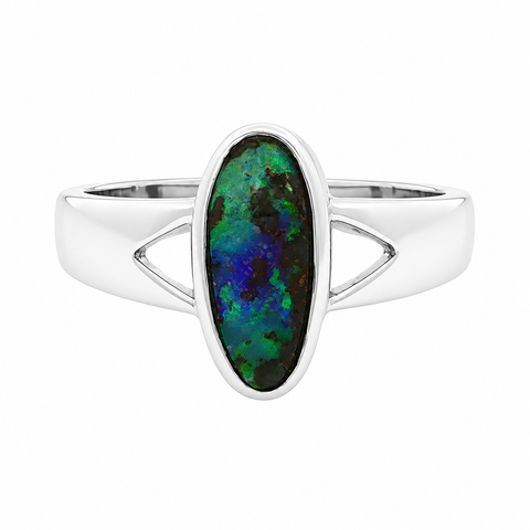 Boulder Opal Ring set in 925 Sterling Silver - Green-Blue