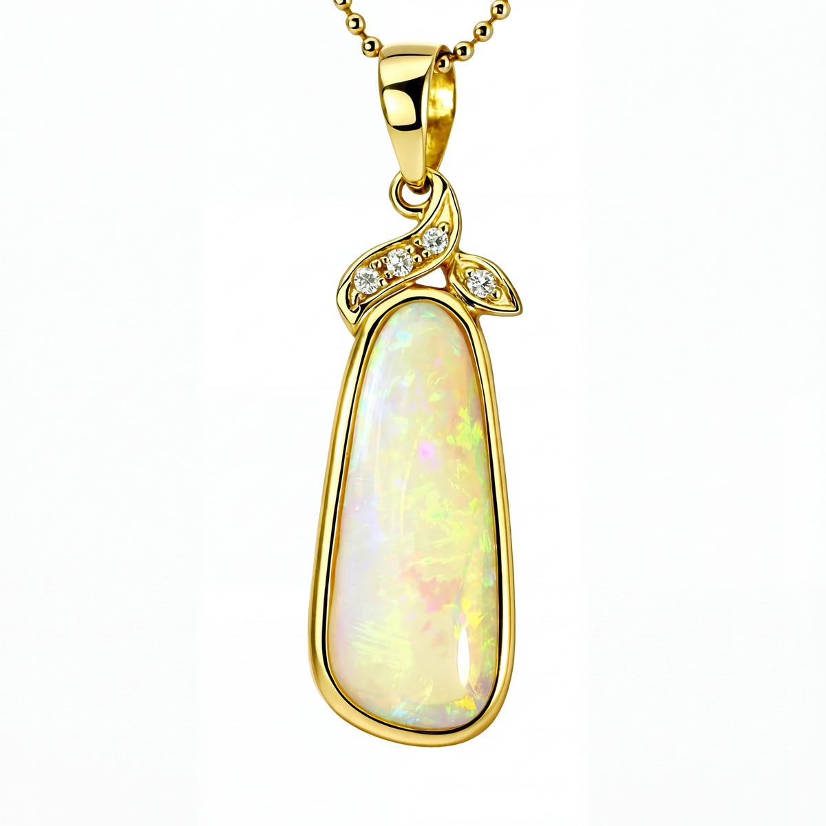 Light Opal Pendant In 14k Yellow Gold - Green-Blue