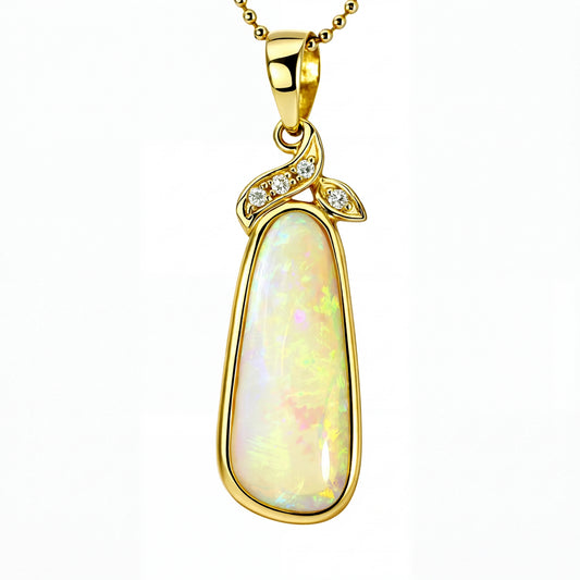 Light Opal Pendant In 14k Yellow Gold - Green-Blue