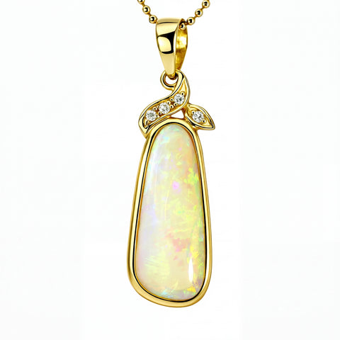 Light Opal Pendant In 14k Yellow Gold - Green-Blue