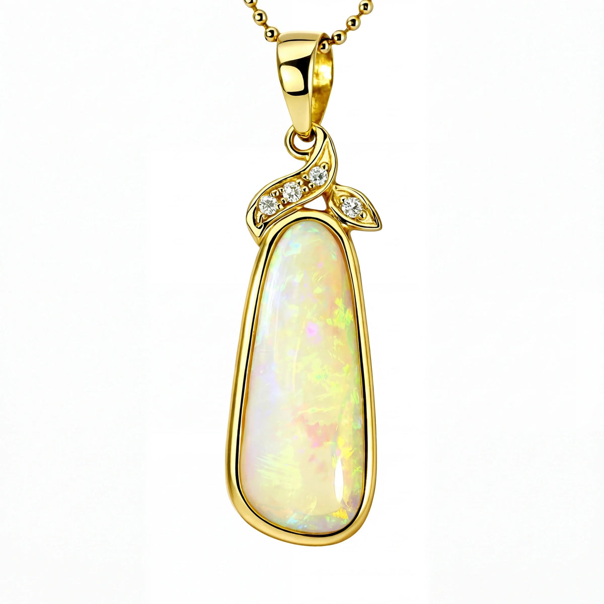 Light Opal Pendant In 14k Yellow Gold - Australian Opal Cutters and Pearl Divers