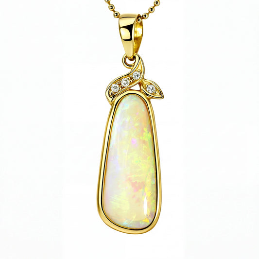 Light Opal Pendant In 14k Yellow Gold - Australian Opal Cutters and Pearl Divers