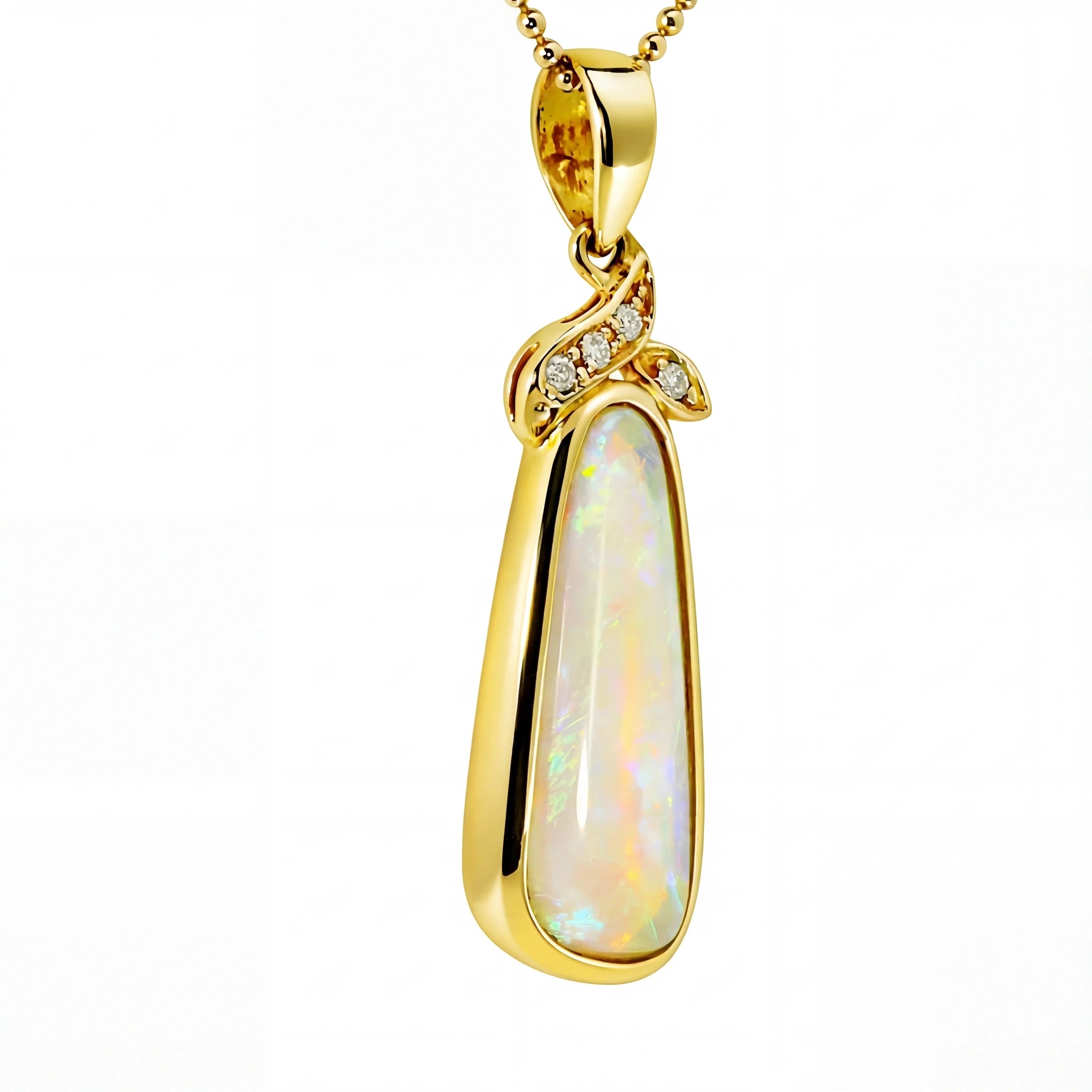 Light Opal Pendant In 14k Yellow Gold - Australian Opal Cutters and Pearl Divers