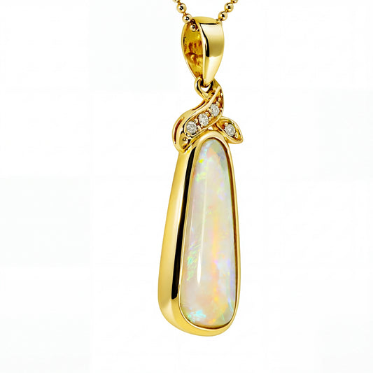 Light Opal Pendant In 14k Yellow Gold - Green-Blue