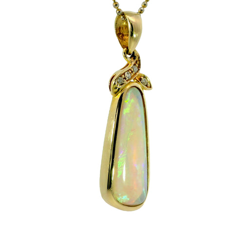 Light Opal Pendant in 14K Yellow Gold - Green-Blue