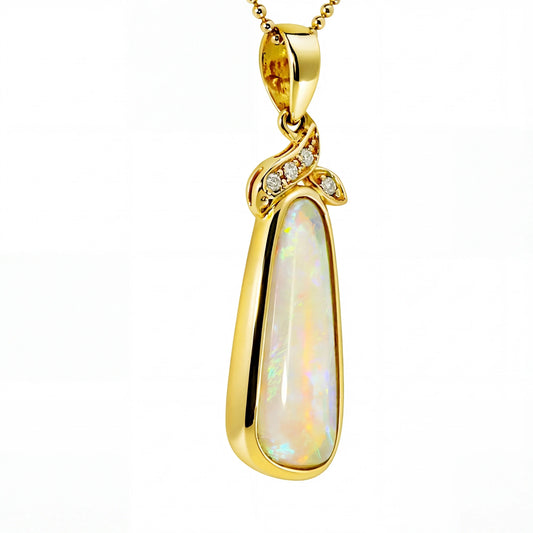 Light Opal Pendant In 14k Yellow Gold - Australian Opal Cutters and Pearl Divers