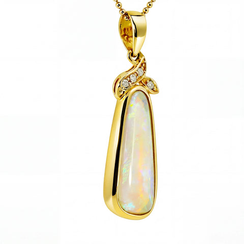Light Opal Pendant In 14k Yellow Gold - Australian Opal Cutters and Pearl Divers