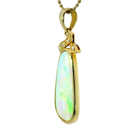 Light Opal Pendant in 14K Yellow Gold - Green-Blue