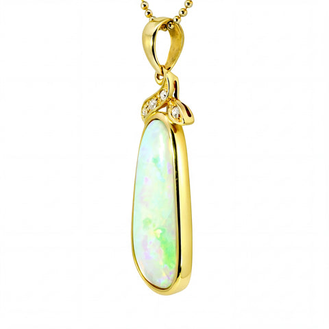Light Opal Pendant In 14k Yellow Gold - Green-Blue