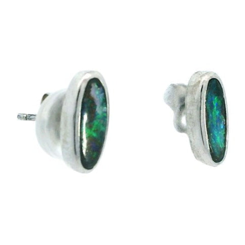 Australian Boulder Opal Earrings Set in 14K White Gold