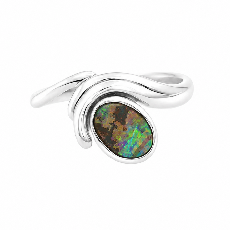 Boulder Opal Ring set in 925 Sterling Silver - Multicolour