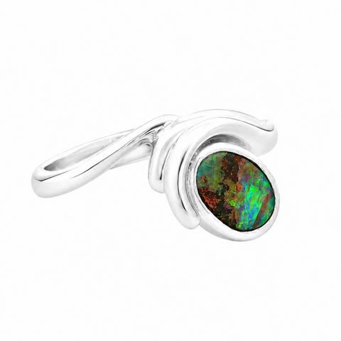 Boulder Opal Ring set in 925 Sterling Silver - Multicolour