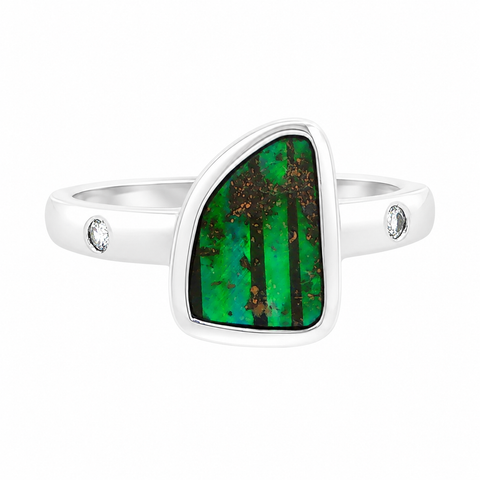 Boulder Opal Ring set in 925 Sterling Silver - Green-Blue