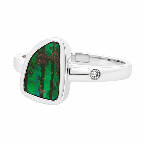Boulder Opal Ring set in 925 Sterling Silver - Green-Blue