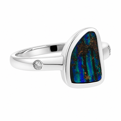 Boulder Opal Ring set in 925 Sterling Silver - Green-Blue