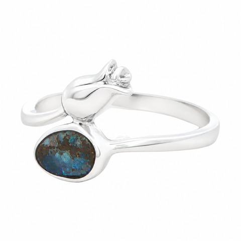 Boulder Opal Rose Ring set in 925 Sterling Silver - Blue-Green