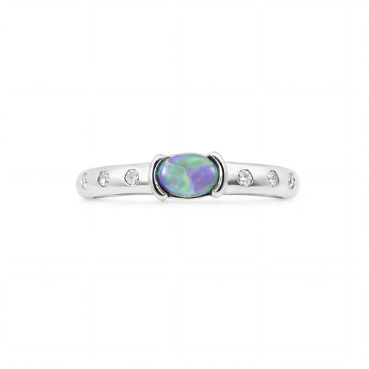 Dark Opal Ring In 925 Sterling Silver - Green and Blue