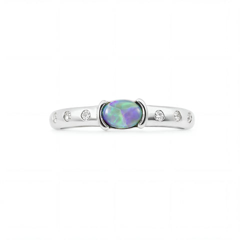 Dark Opal Ring In 925 Sterling Silver - Green and Blue