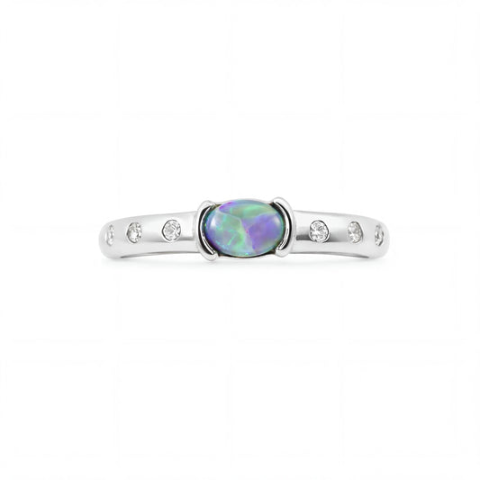 Dark Opal Ring In 925 Sterling Silver - Green and Blue - Australian Opal Cutters and Pearl Divers