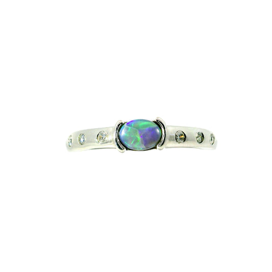 Black Opal Ring in 925 Sterling Silver - Green-Blue