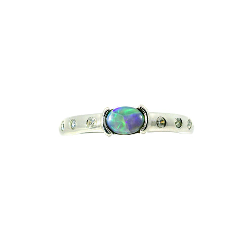 Black Opal Ring in 925 Sterling Silver - Green-Blue