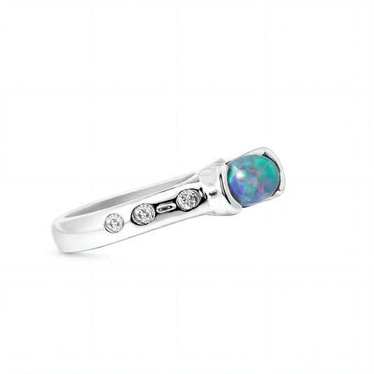 Dark Opal Ring In 925 Sterling Silver - Green and Blue