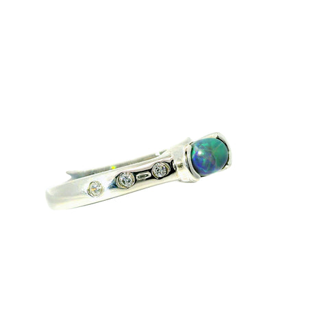 Black Opal Ring in 925 Sterling Silver - Green-Blue