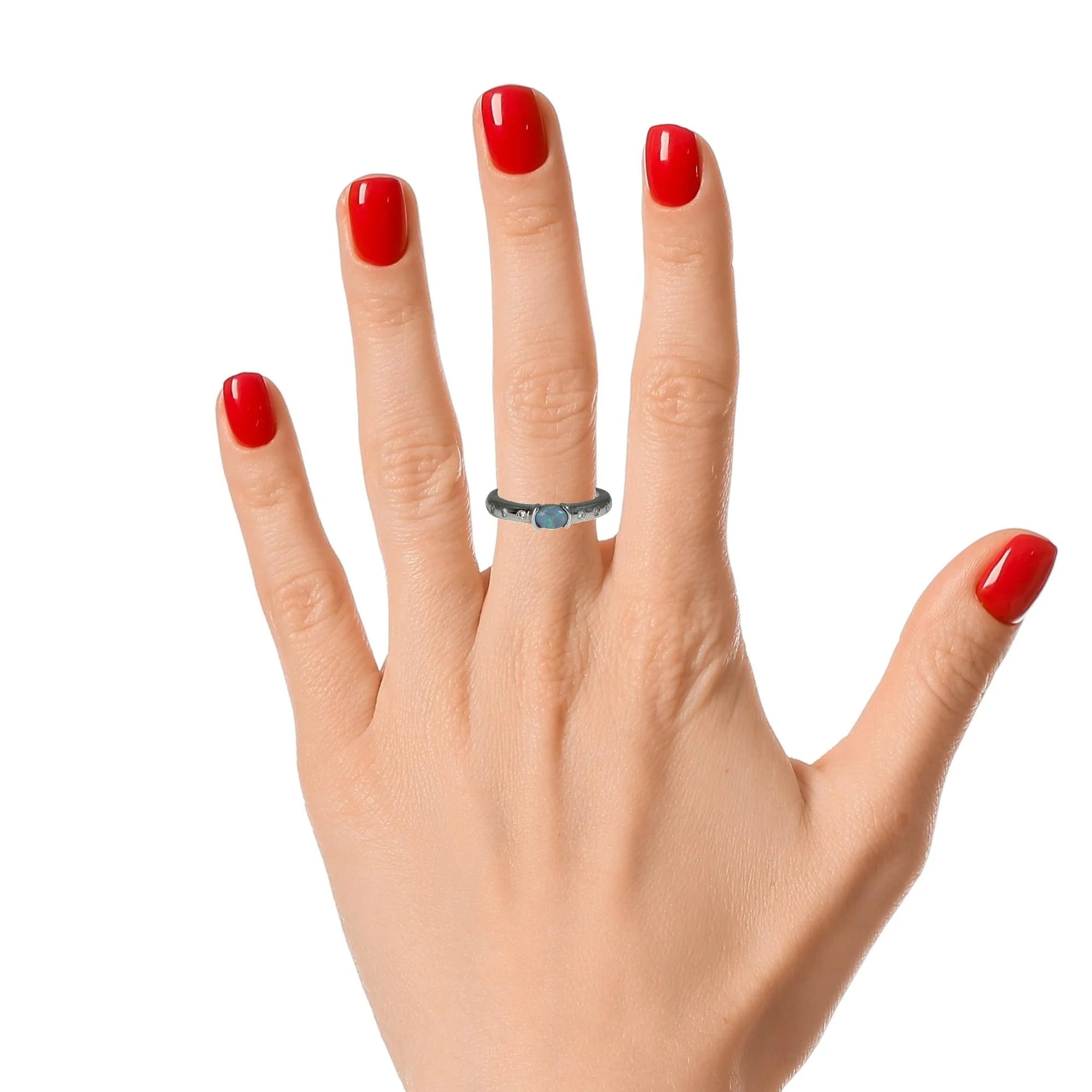 Black Opal Ring in 925 Sterling Silver - Green-Blue