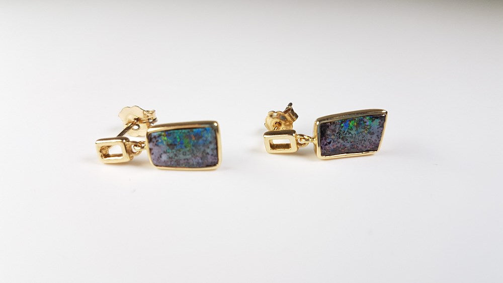 Australian Opal Boulder Earrings set in 14K Yellow Gold