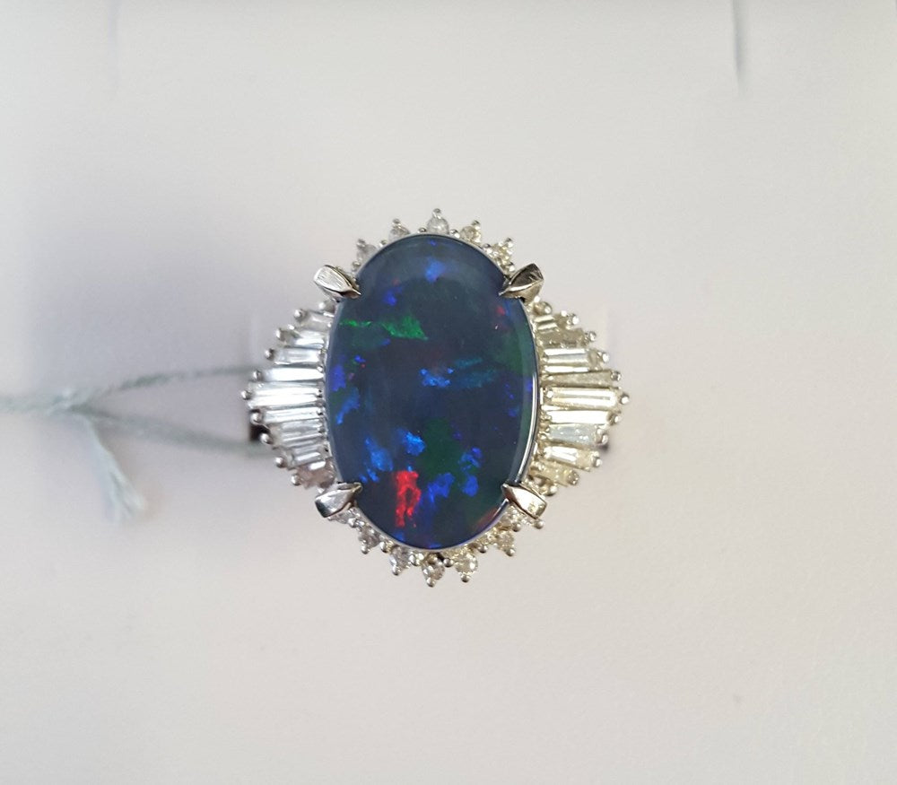 Australian Black Opal Ring Set in 18k Platinum