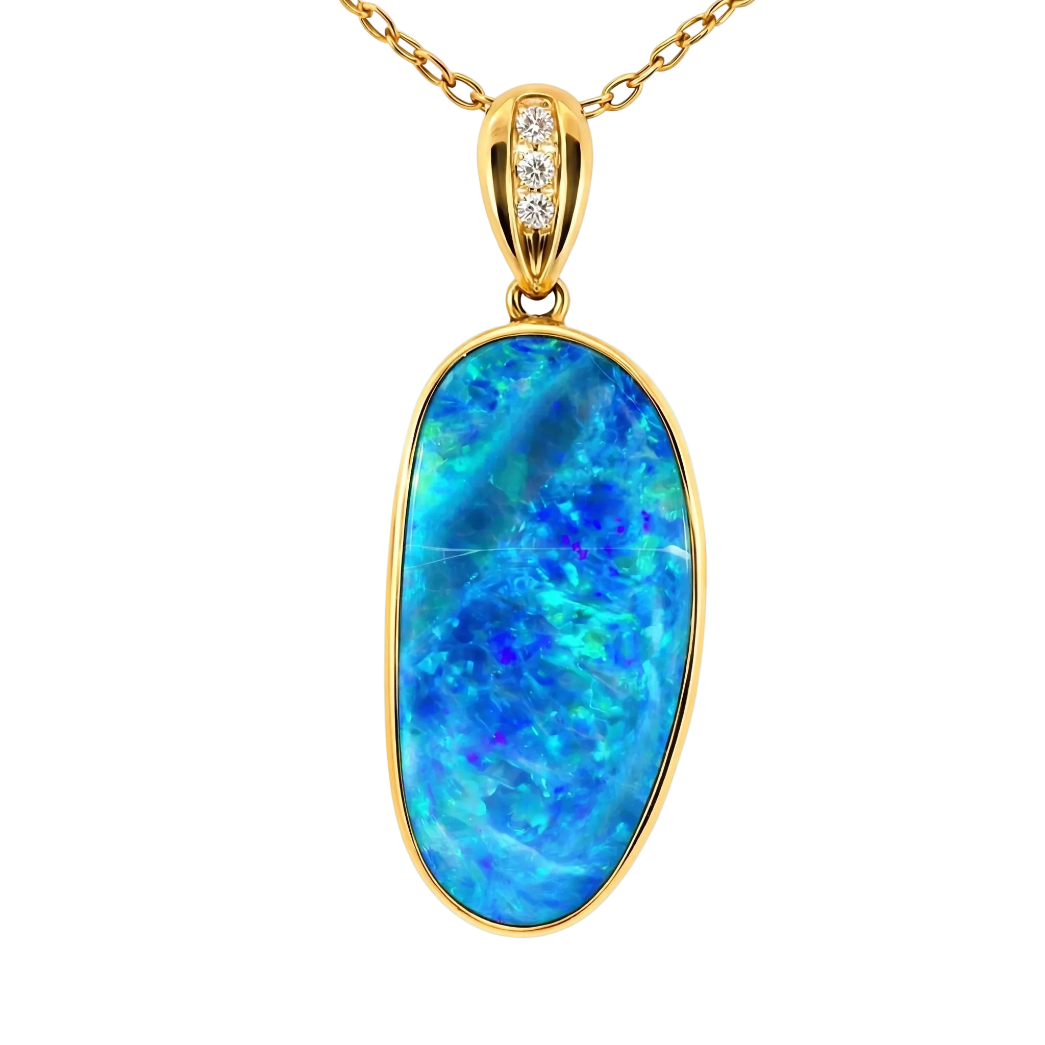 Doublet Opal Pendant in 14K Yellow Gold - Green-Blue - Australian Opal Cutters and Pearl Divers