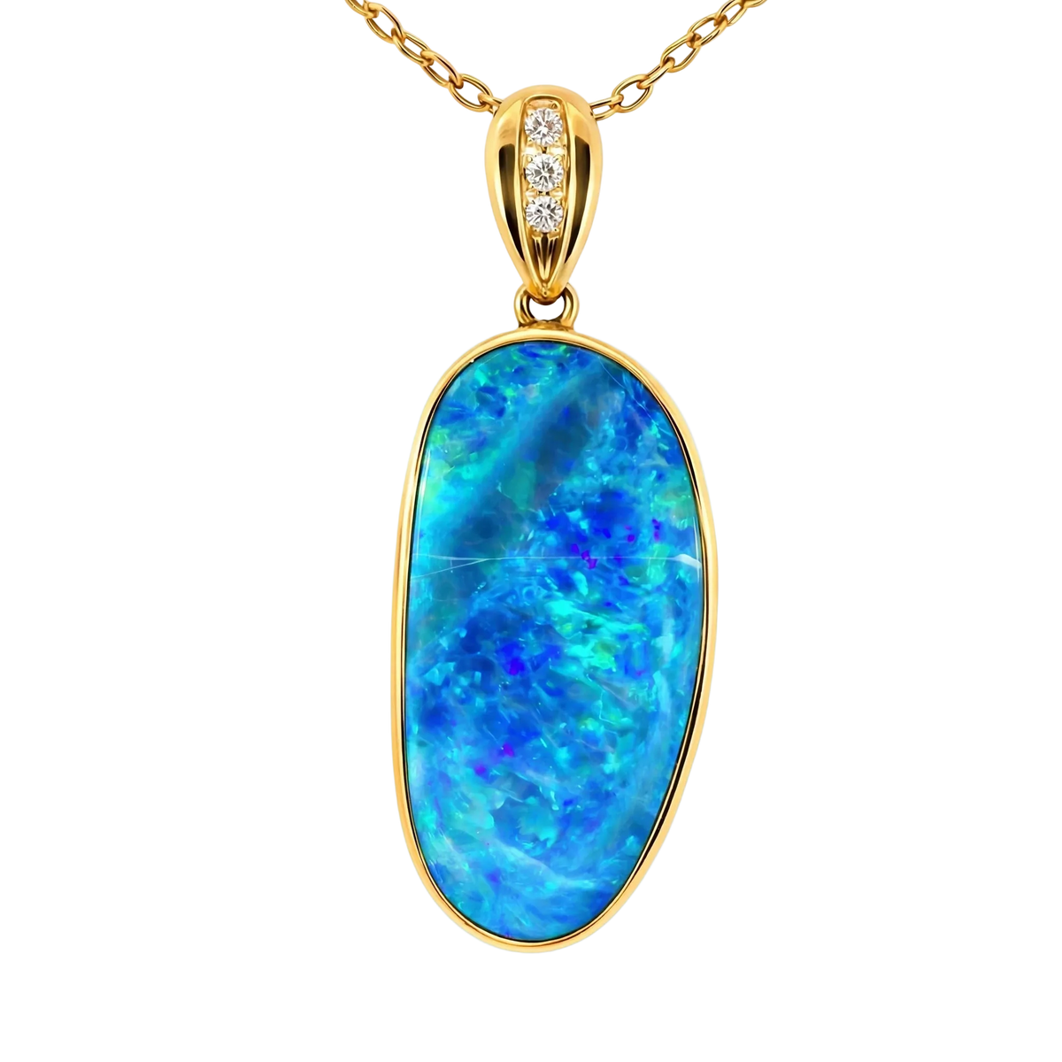 Doublet Opal Pendant in 14K Yellow Gold - Green-Blue - Australian Opal Cutters and Pearl Divers