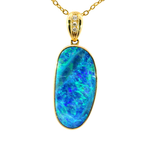 Doublet Opal Pendant in 14K Yellow Gold - Green-Blue
