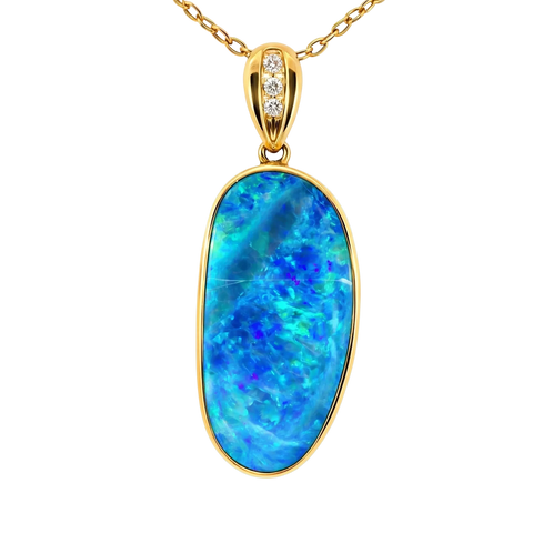 Doublet Opal Pendant in 14K Yellow Gold - Green-Blue - Australian Opal Cutters and Pearl Divers
