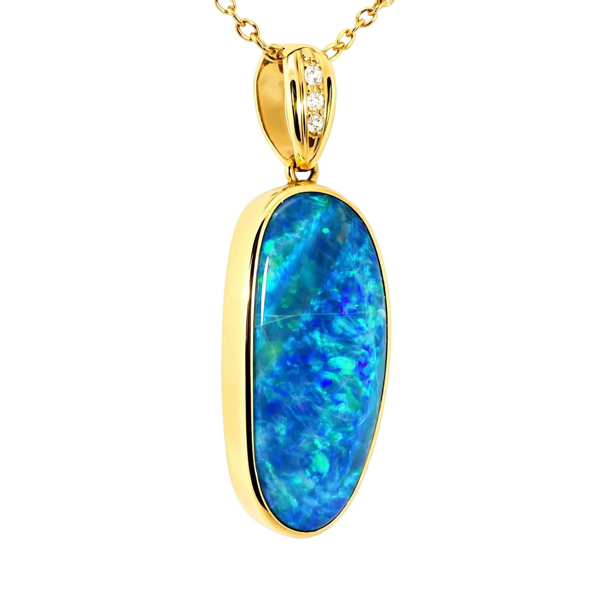 Doublet Opal Pendant in 14K Yellow Gold - Green-Blue - Australian Opal Cutters and Pearl Divers
