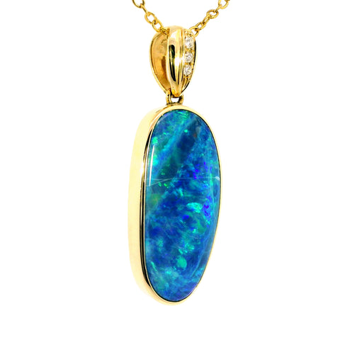 Doublet Opal Pendant in 14K Yellow Gold - Green-Blue