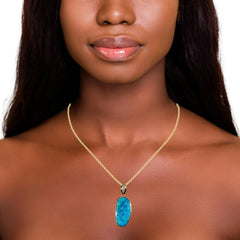 Doublet Opal Pendant in 14K Yellow Gold - Green-Blue