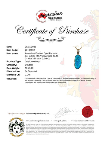 Doublet Opal Pendant in 14K Yellow Gold - Green-Blue