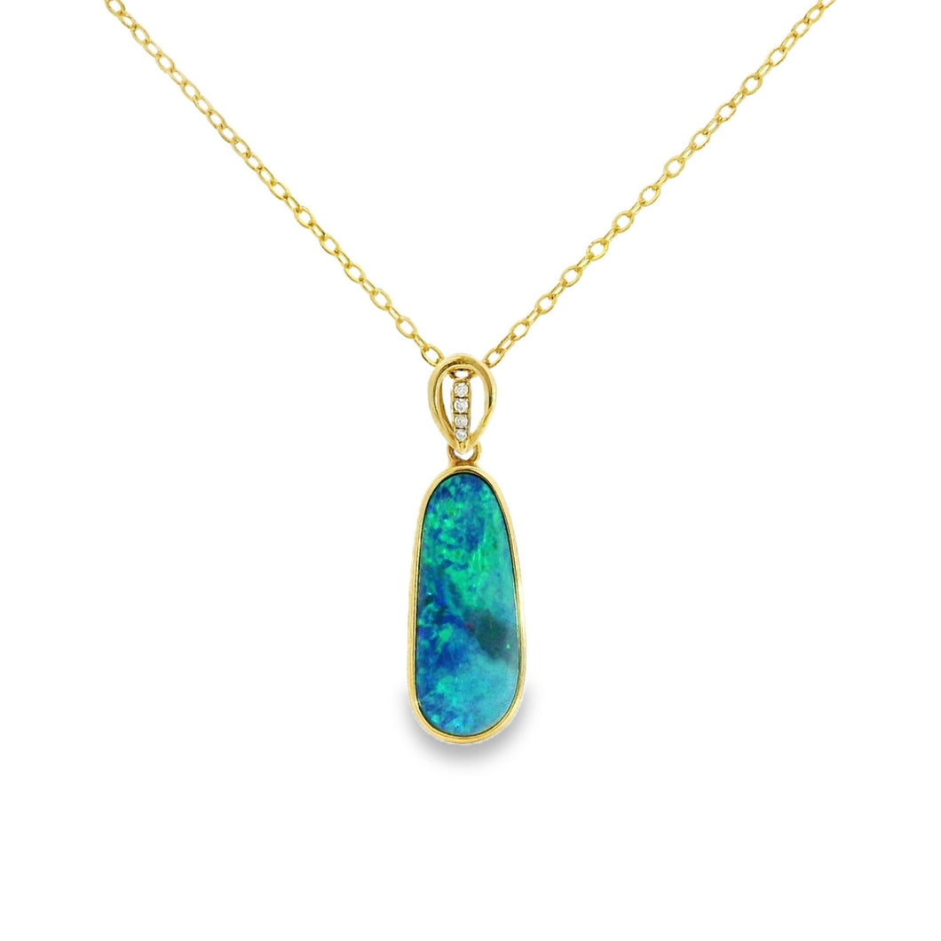 Australian Opal Doublet Pendant set in 14K Yellow Gold