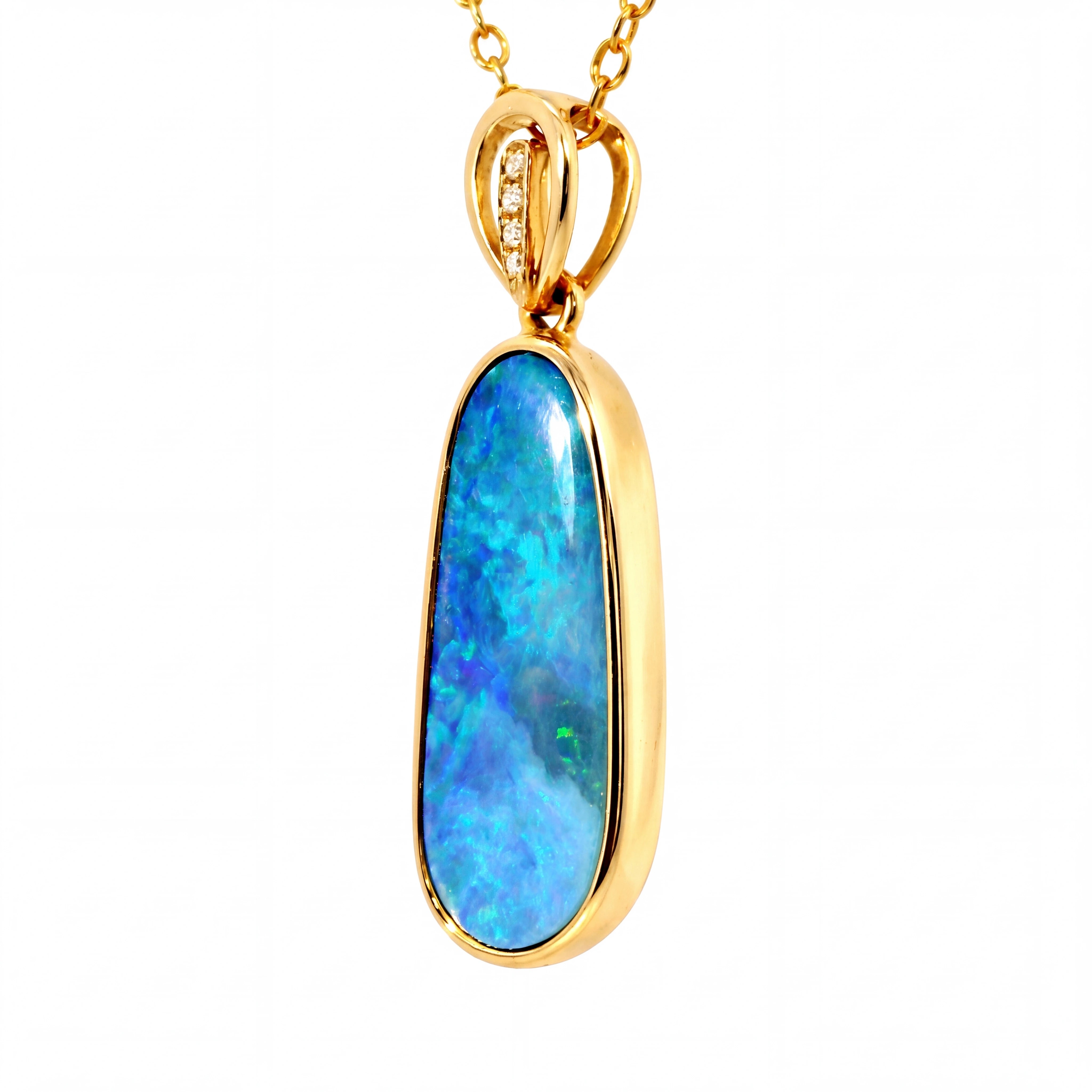Doublet Opal Pendant in 14K Yellow Gold - Green-Blue - Australian Opal Cutters and Pearl Divers