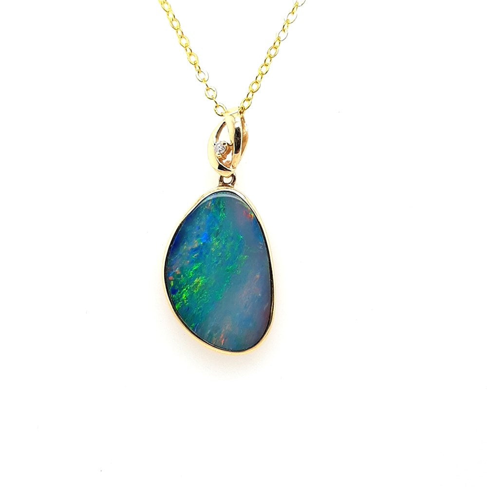 Australian Opal Doublet Pendant set in 14K Yellow Gold