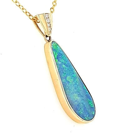 Australian Opal Doublet Pendant set in 14K Yellow Gold