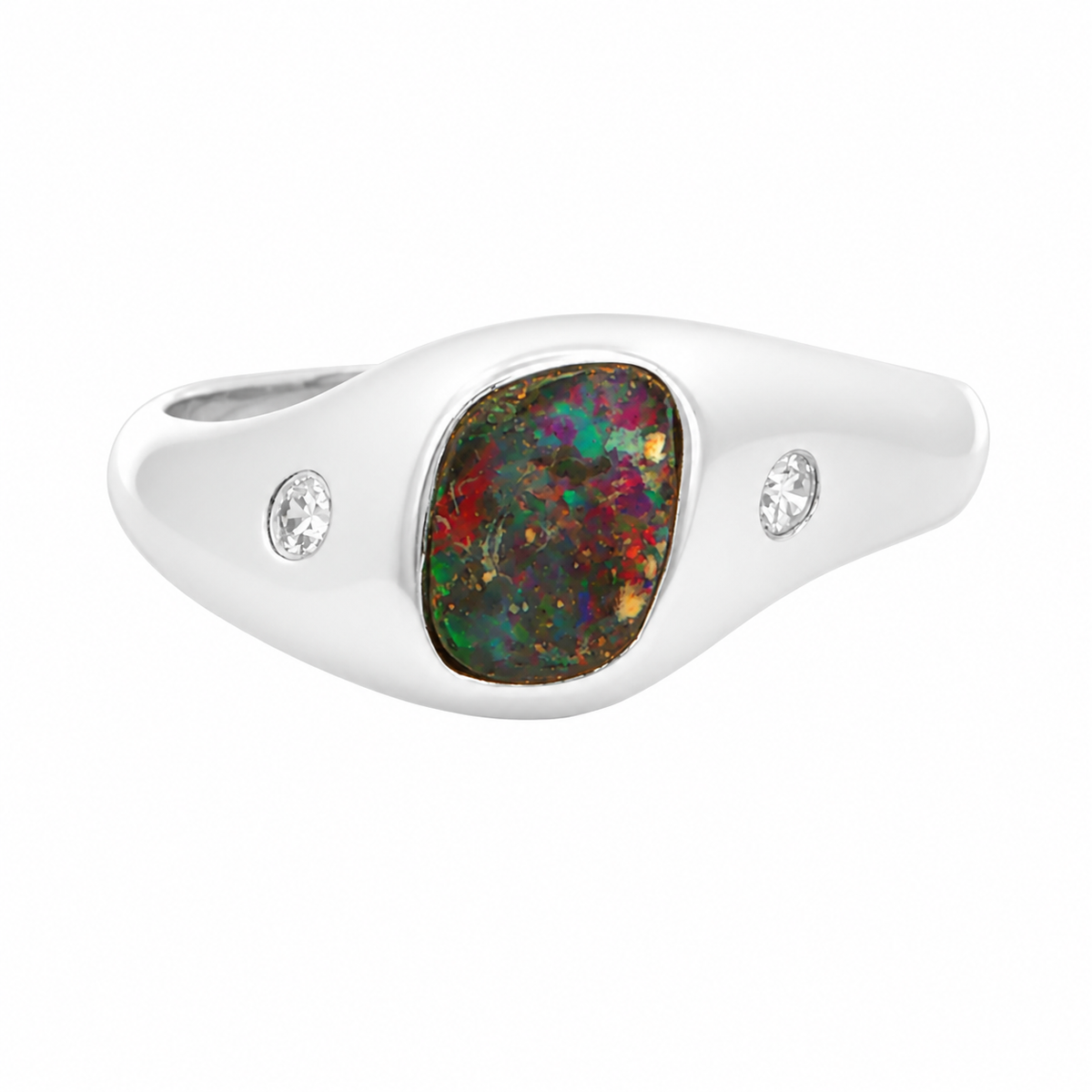 Freeform Boulder Opal Ring set in 925 Sterling Silver - Multicolour