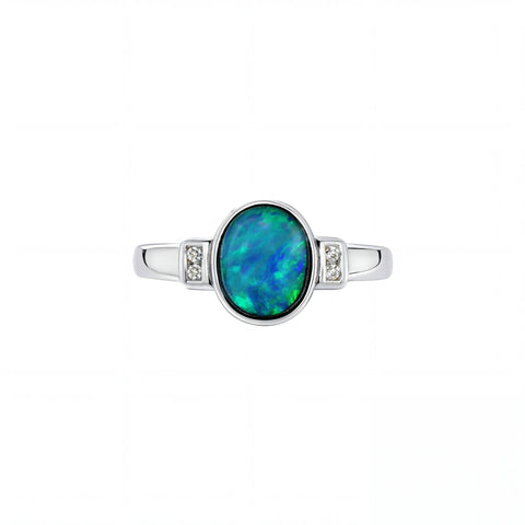 Doublet Opal Ring in 925 Sterling Silver - Multicolour